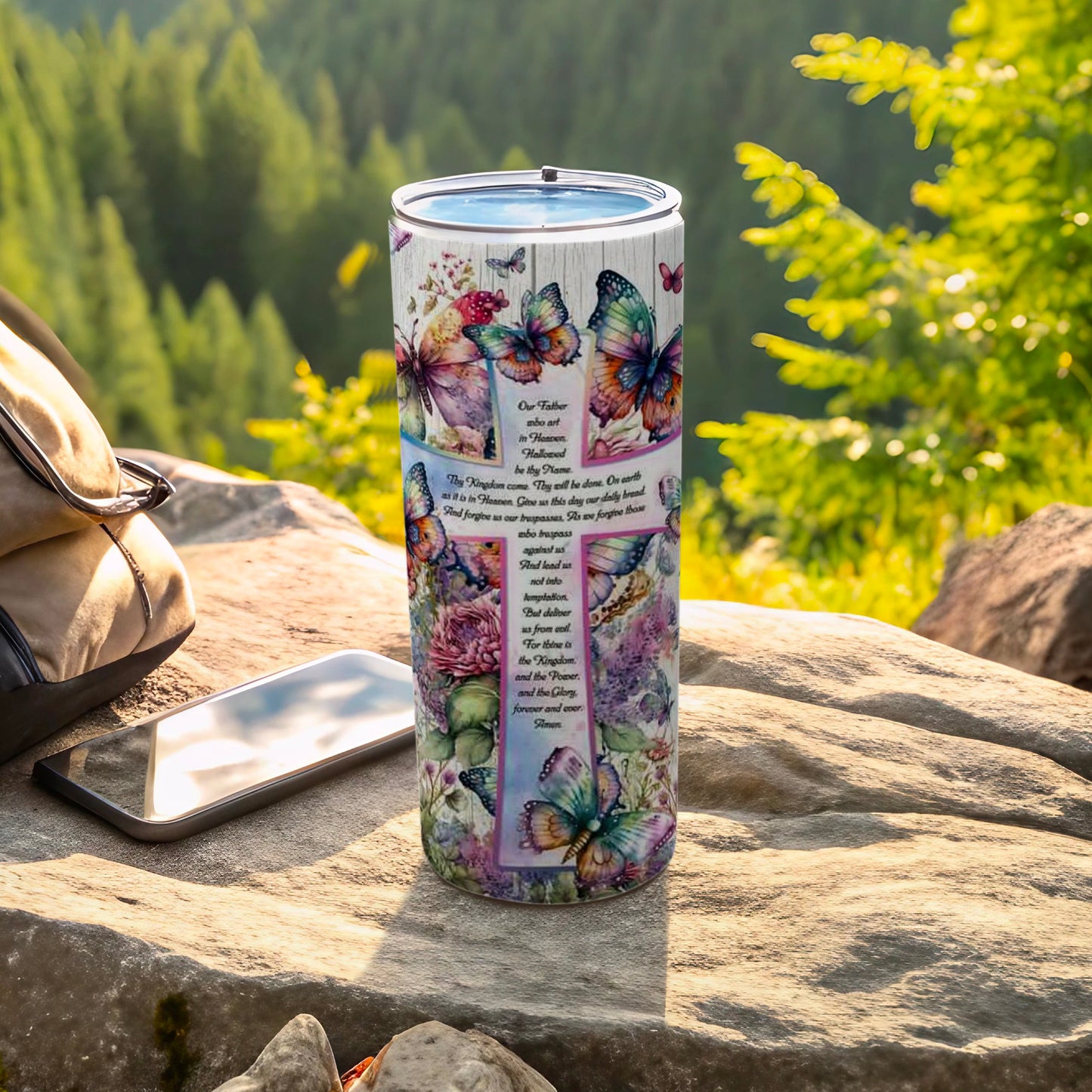 Butterfly and Prayer Design Tall Insulated Tumbler