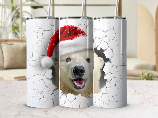 Festive Polar Bear in Santa Hat Decorative Tumbler Collection