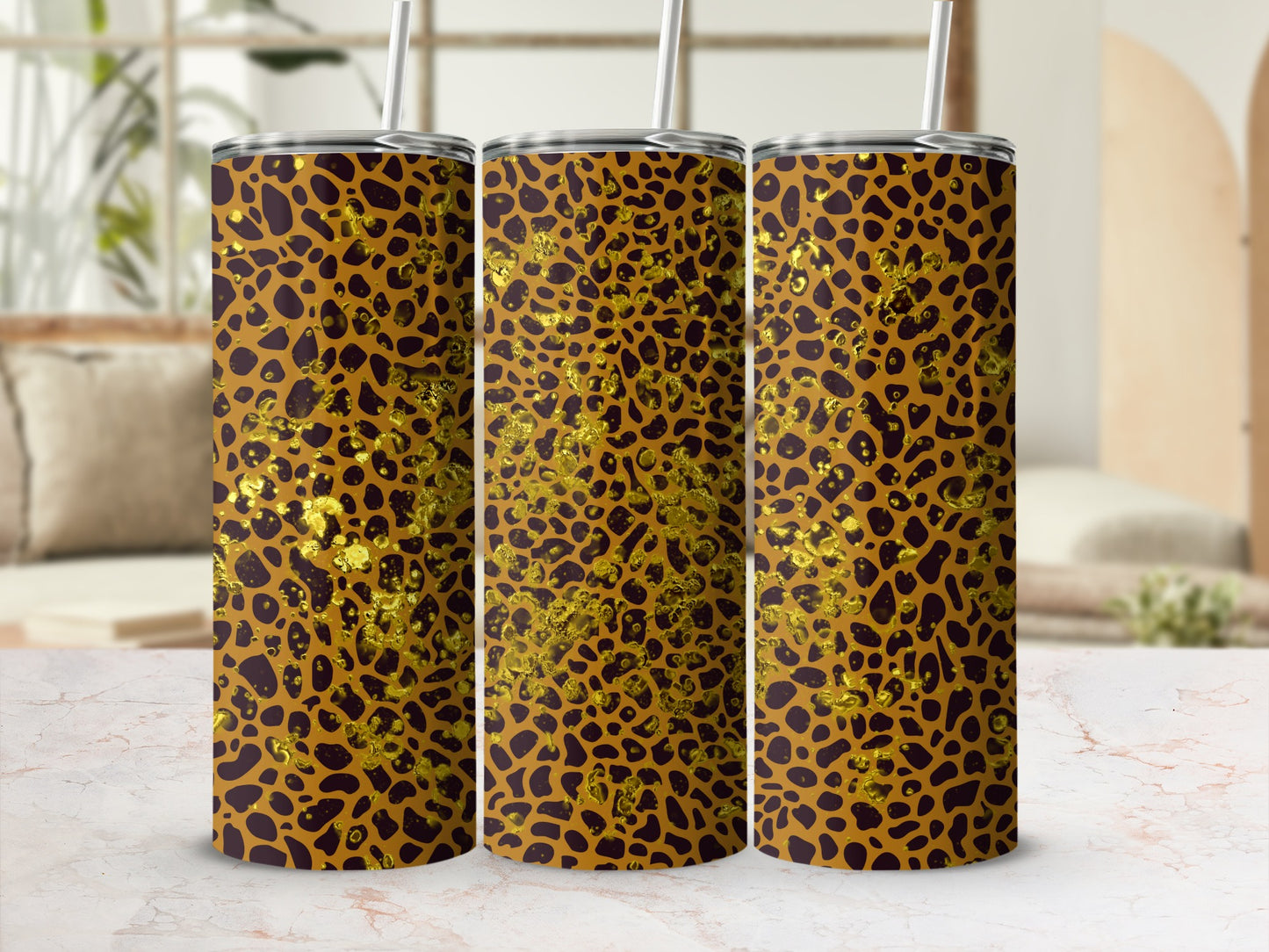 Leopard Print Tumbler with Straw for Stylish Hydration