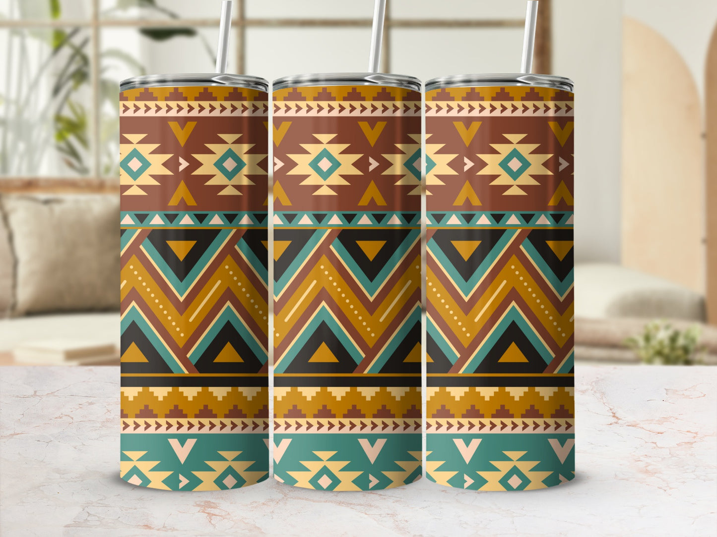 Geometric Aztec Pattern Stainless Steel Tumbler