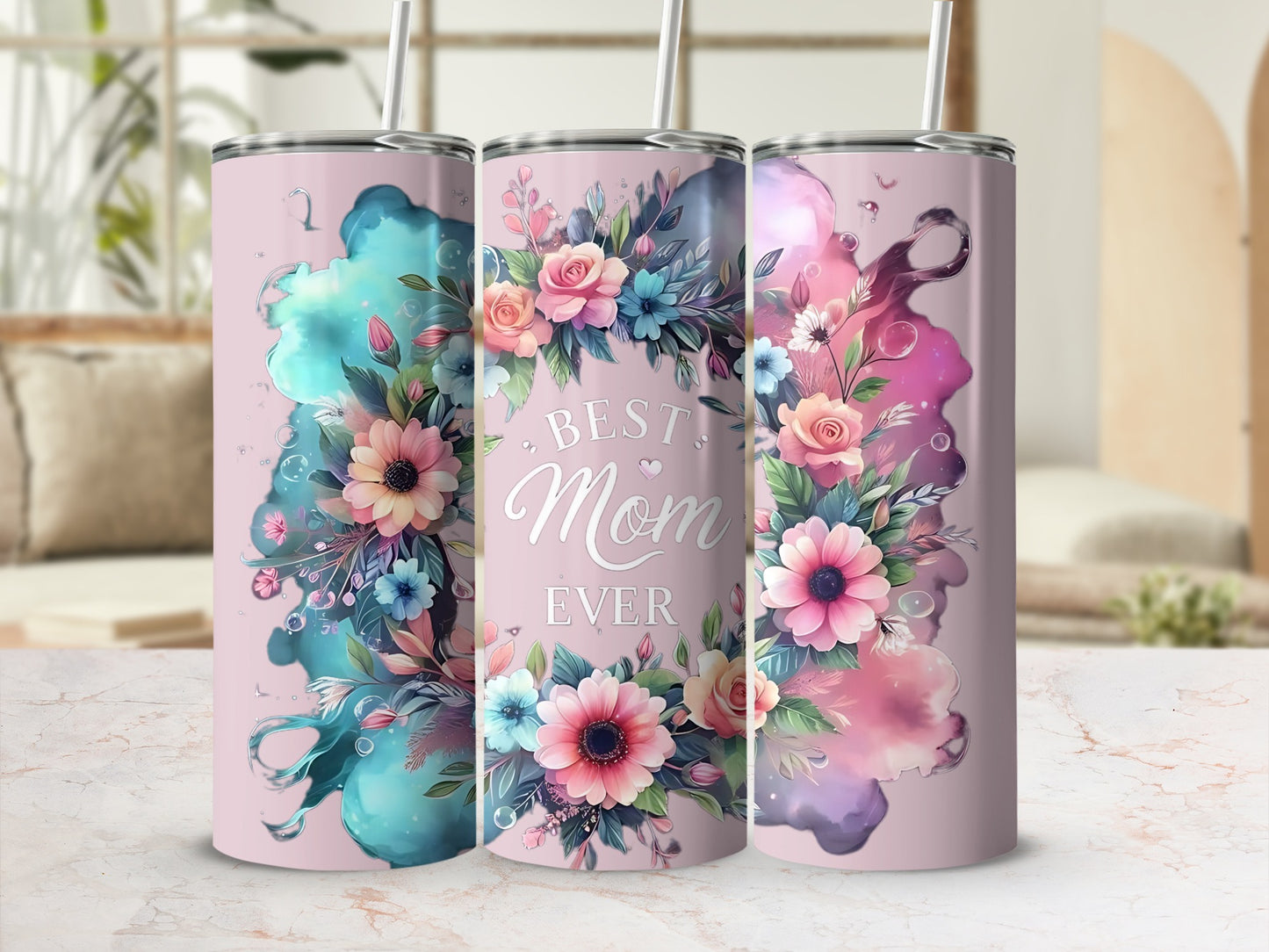 Best Mom Ever Floral Design Tumbler for Mother's Day