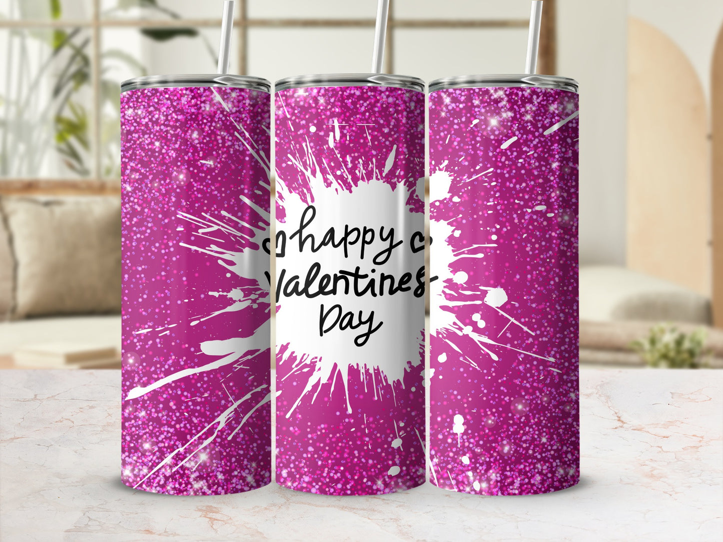 Happy Valentines Day Glitter Tumbler Custom Gift