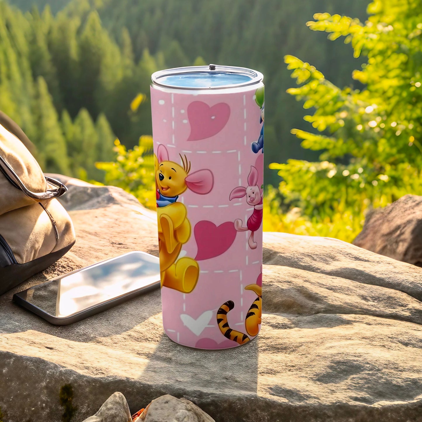 Cute Cartoon Characters Pink Background Tumbler