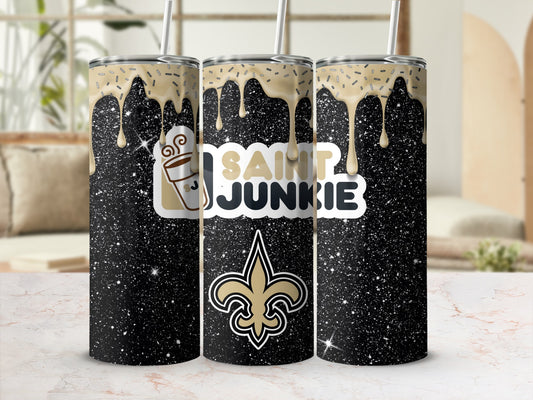 Black Glitter Saint Junkie Stainless Steel Tumbler