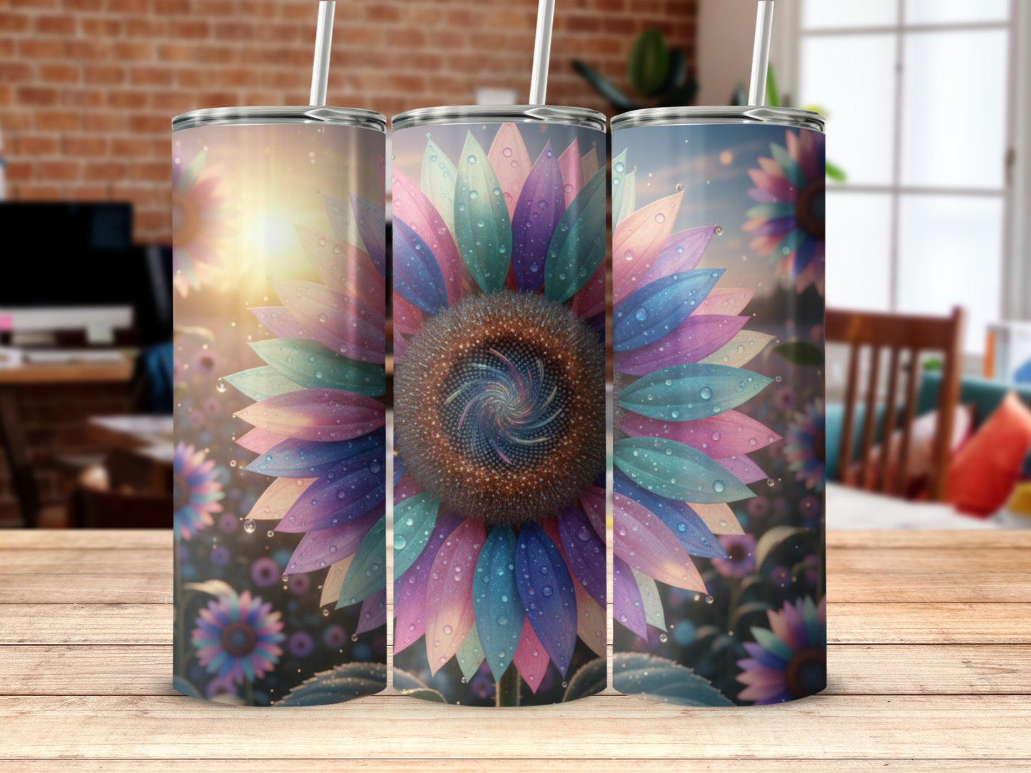 Floral Colorful Sunflower Pattern Stainless Steel Tumbler