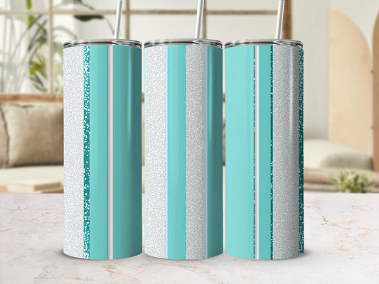 Aqua And Silver Vertical Patterned Texture Design Tumblers