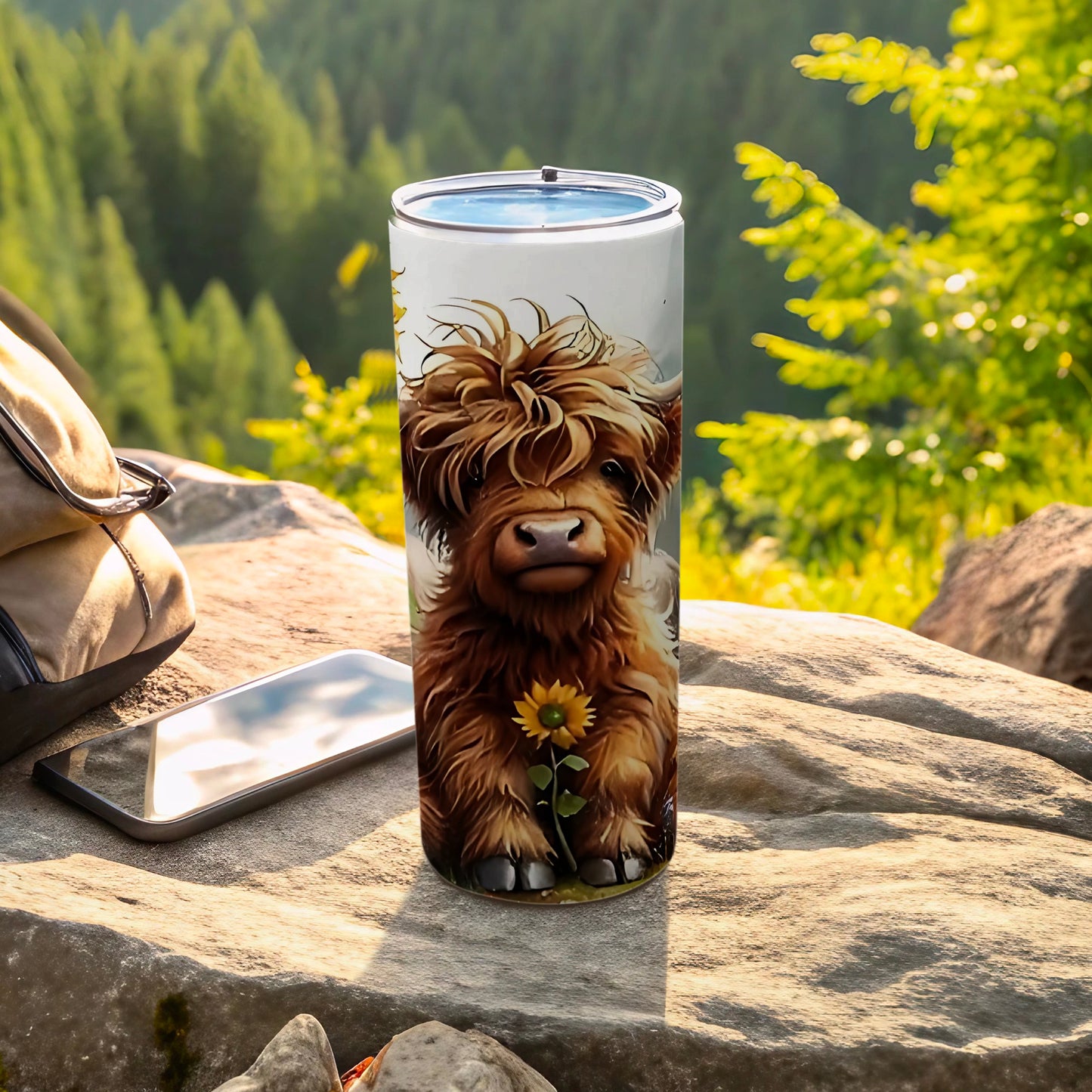 Cute Highland Cow with Sunflower Design Tumbler