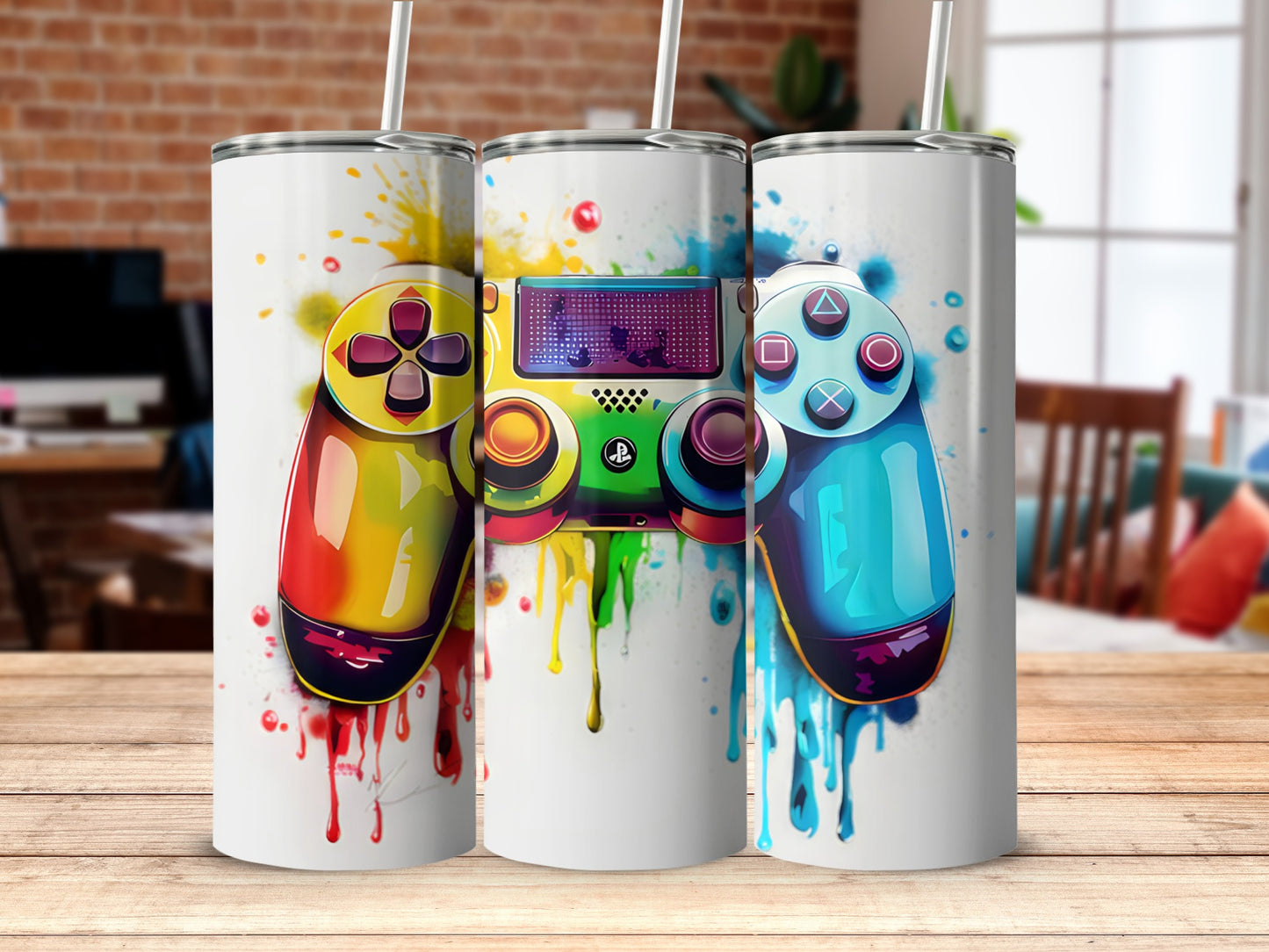 Colorful Splashing Game Console Controllers Design Tumbler