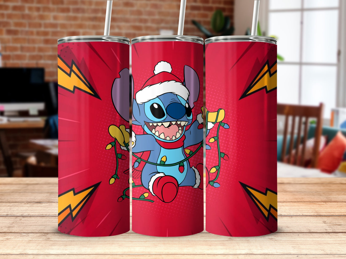 Festive Stitch Tumblers with Holiday Lights Design