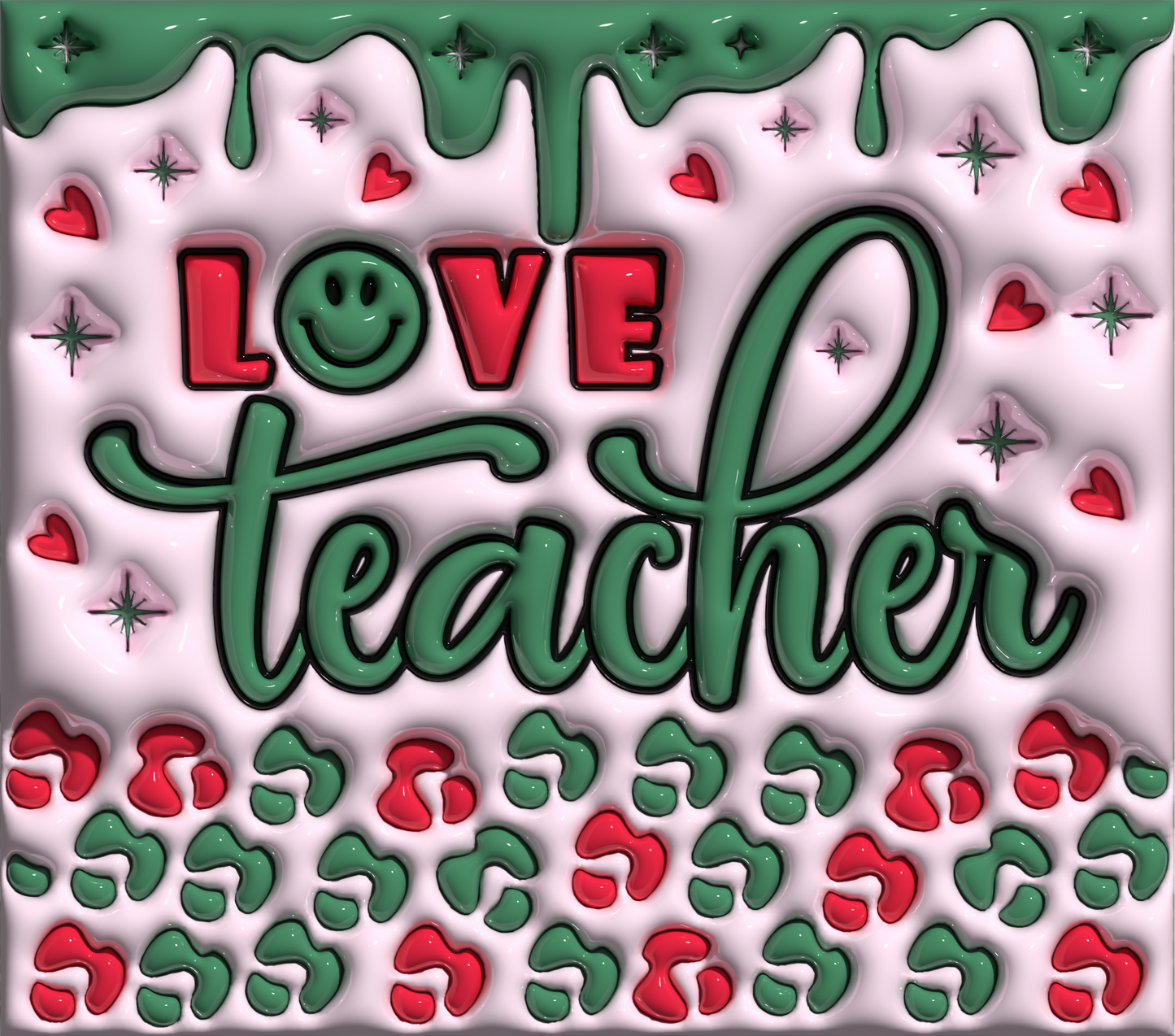 Green and Red Love Teacher tumbler 3D Puff