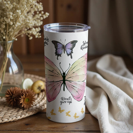Inspirational Butterfly Theme Tumbler with Motivational Quotes