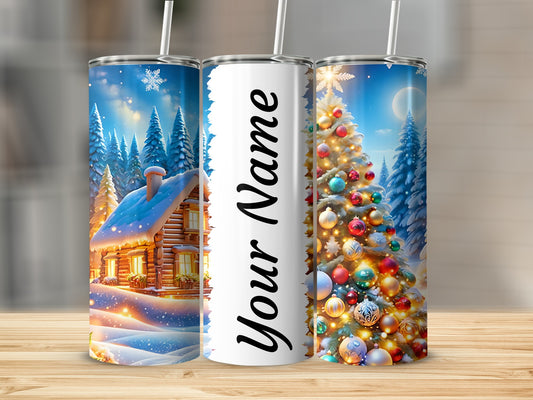 Festive Holiday Scene Personalized Tumbler Cup