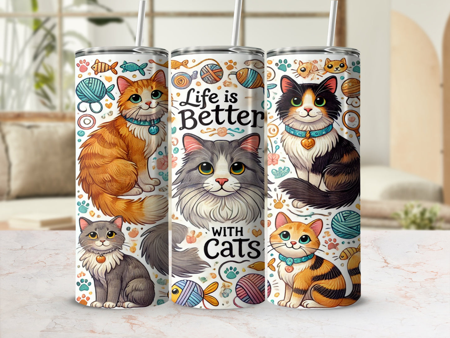 Life is Better with Cats Colorful Tumbler Product