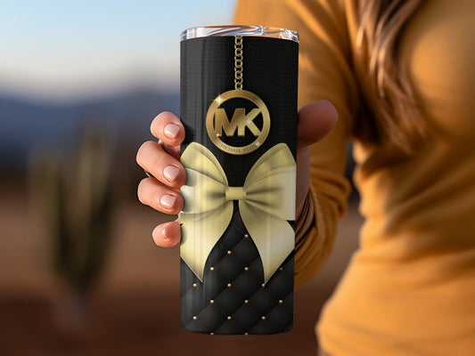 Black and Gold Tumbler with Bow and MK Logo Design