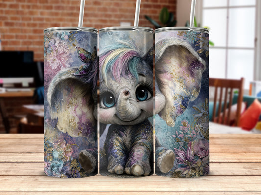 Adorable Elephant Art Design Tumbler with Straw