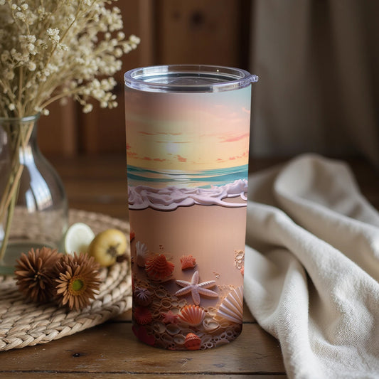 Ocean Sunset Scene Tumbler with Sea Creatures