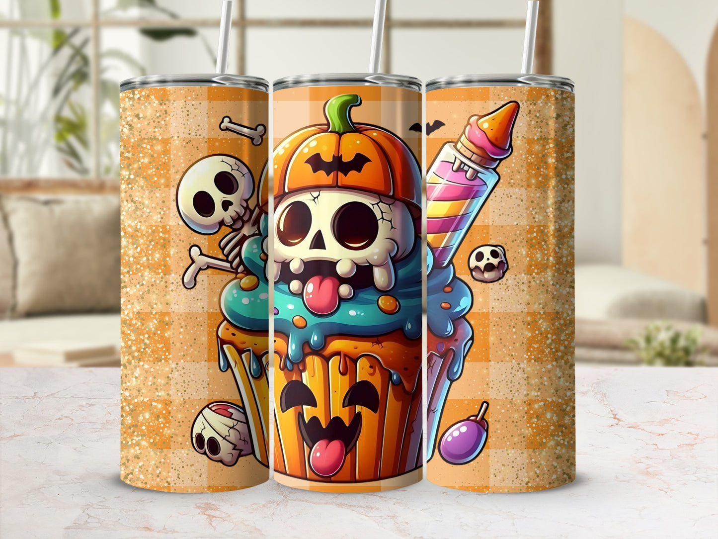 Halloween Skull Cupcake 20oz Tumbler with Straw