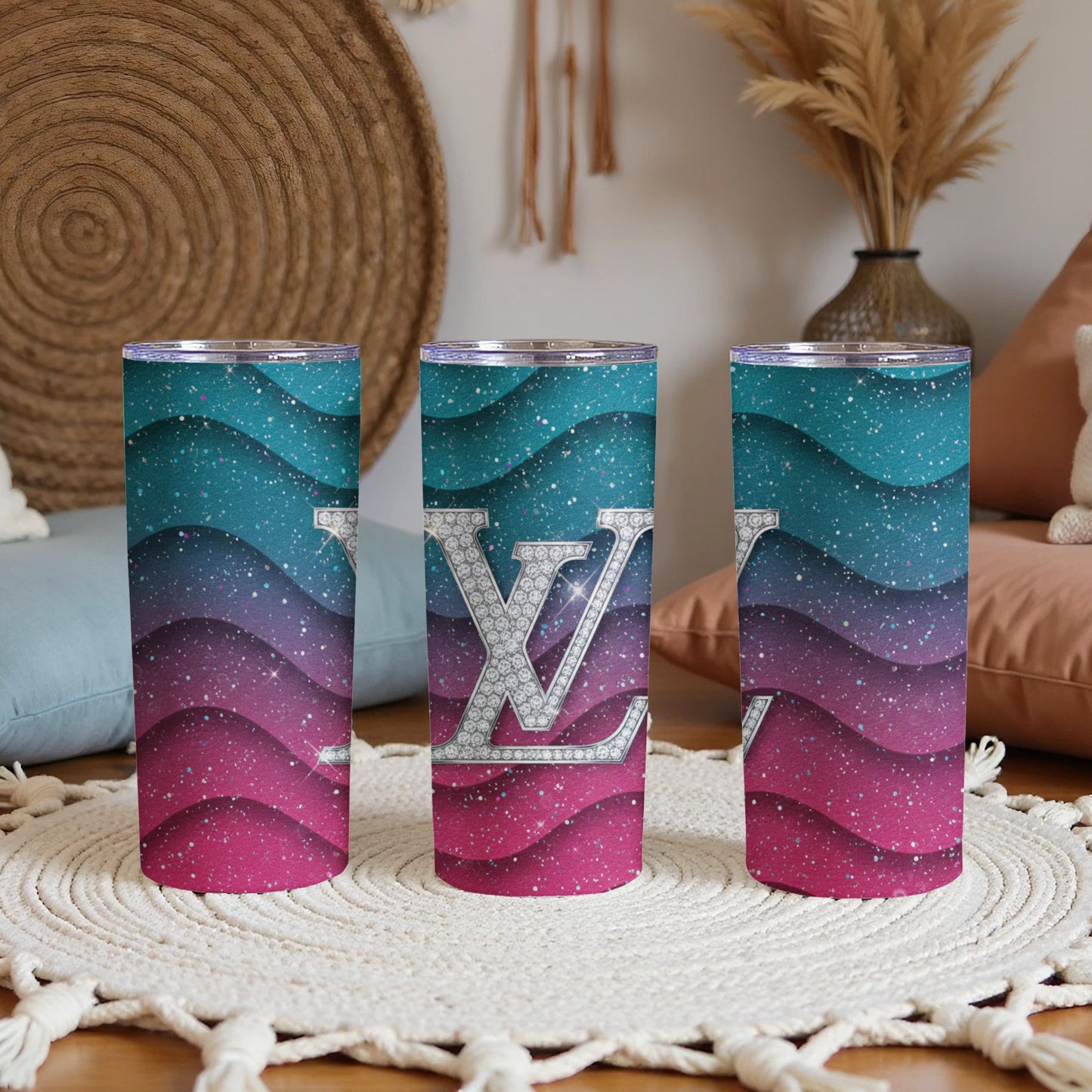 Gradient Waves and Letters Design Drink Tumblers