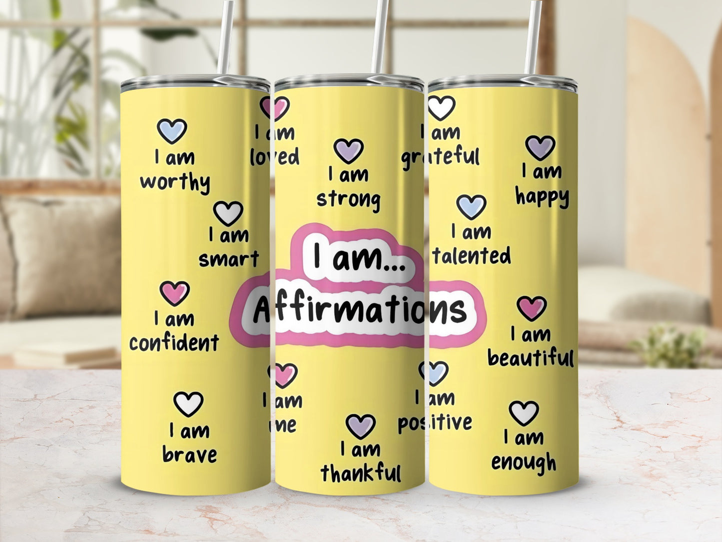 Positive Affirmations Yellow Tumbler for Motivational Boost