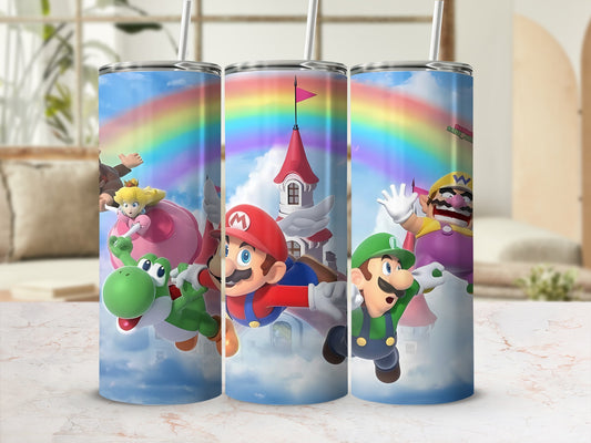 Mario Characters Flying with Rainbow Tumbler