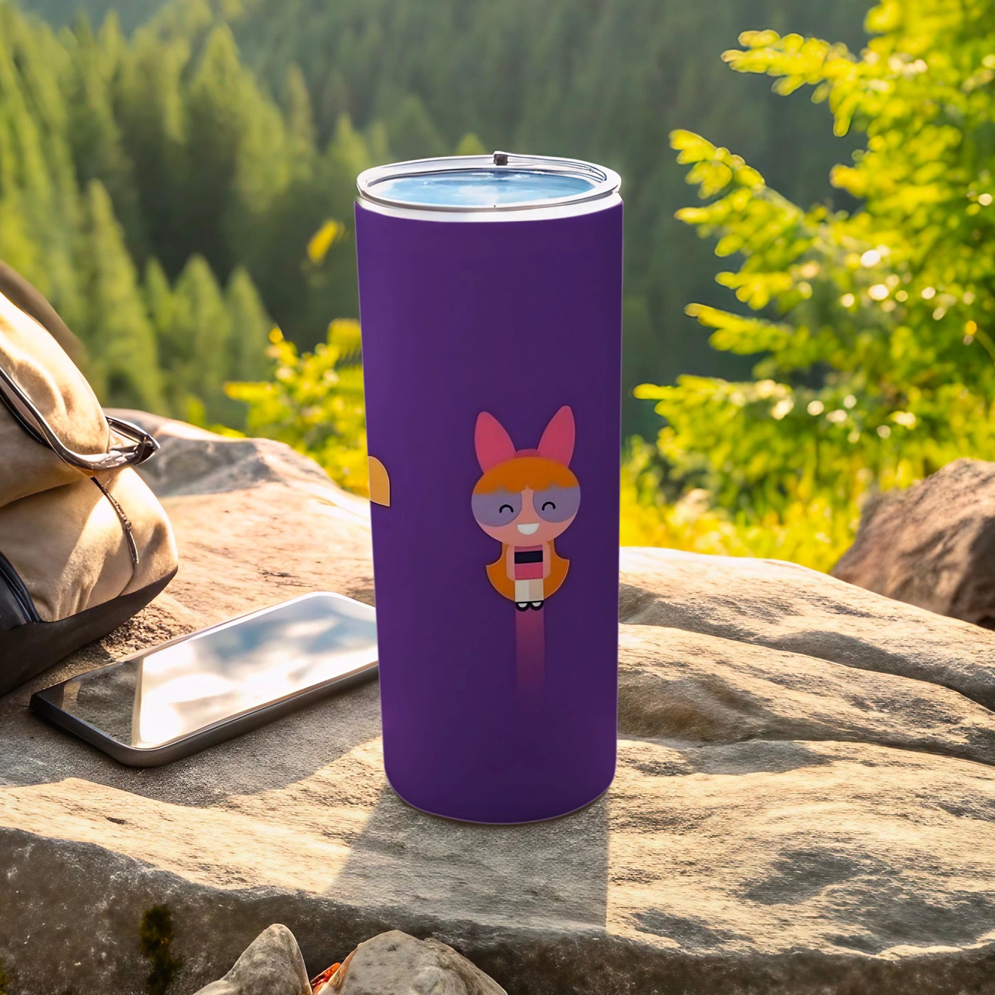 Purple Travel Tumbler With Cartoon Bunny Design Cup