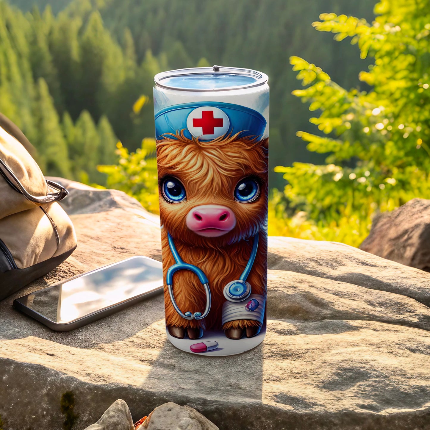 Cute Furry Calf Nurse Stethoscope Red Cross Tumbler product type