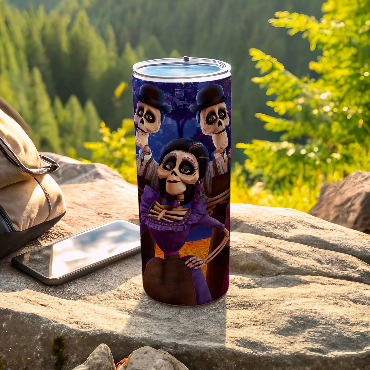 Colorful Skeleton Characters on Travel Mug Cup