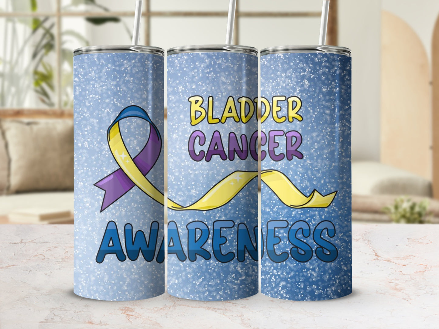 Bladder Cancer Awareness Blue Sparkle Tumbler Cup