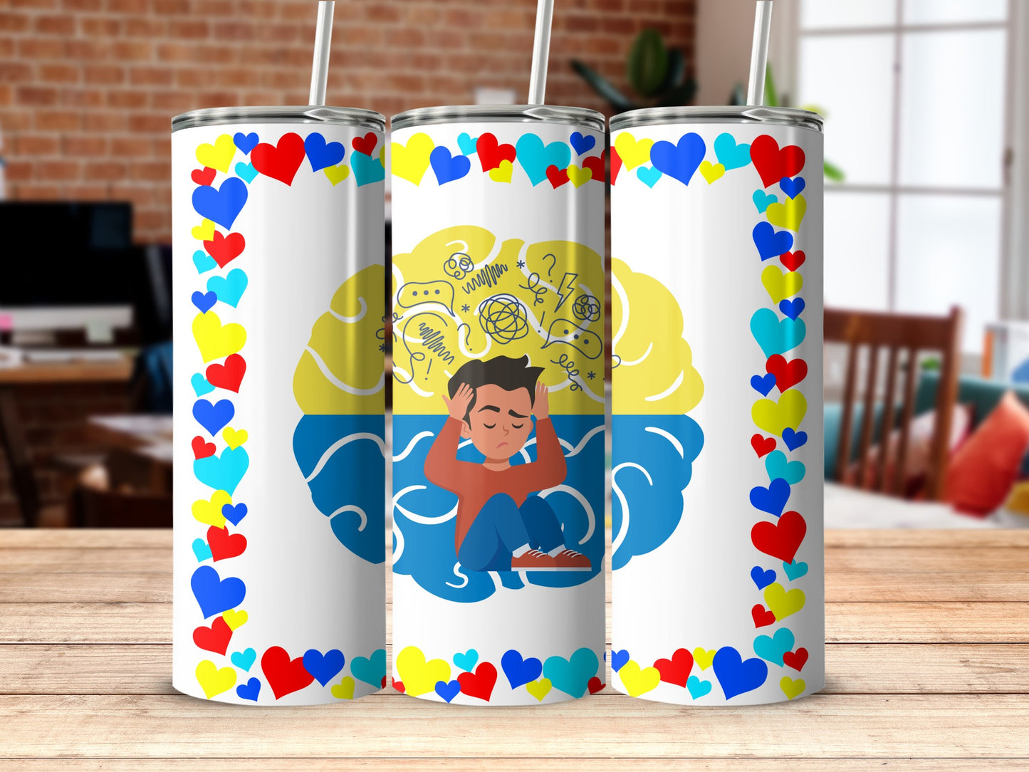 ADHD Awareness 20oz Tumbler with Colorful Heart Design