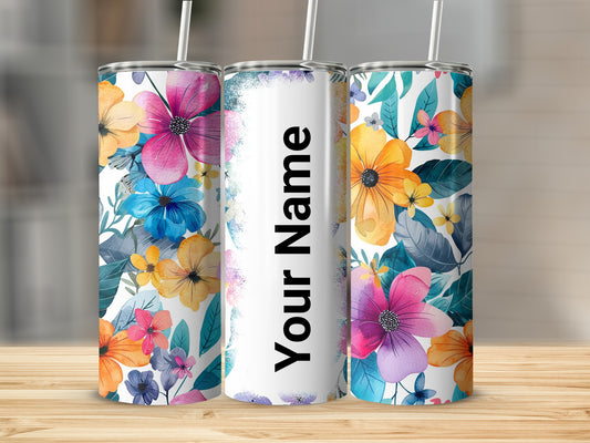 Personalized Floral Design Tumbler with Straw Accessory