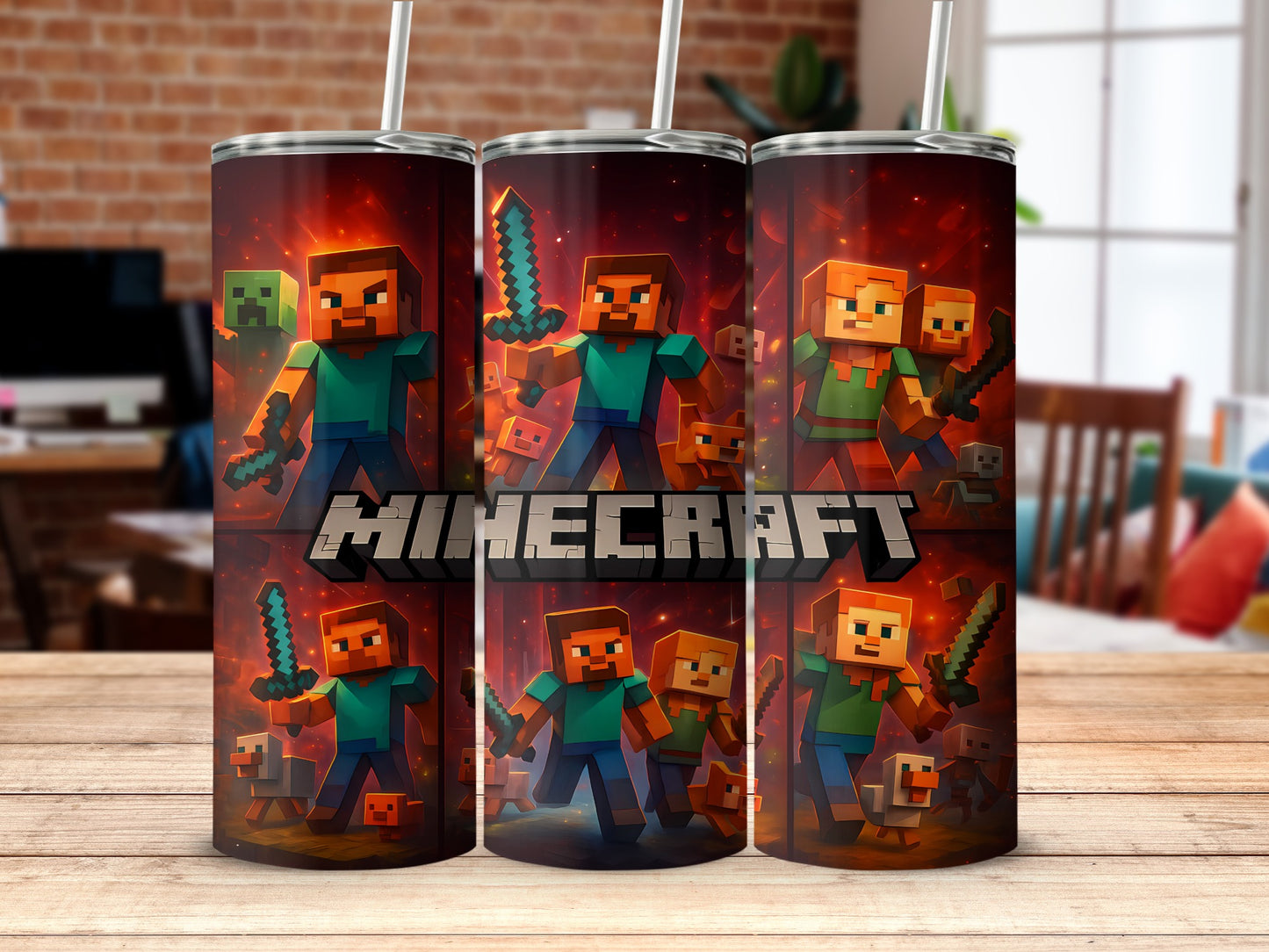 Minecraft Themed Tumbler with Iconic Characters