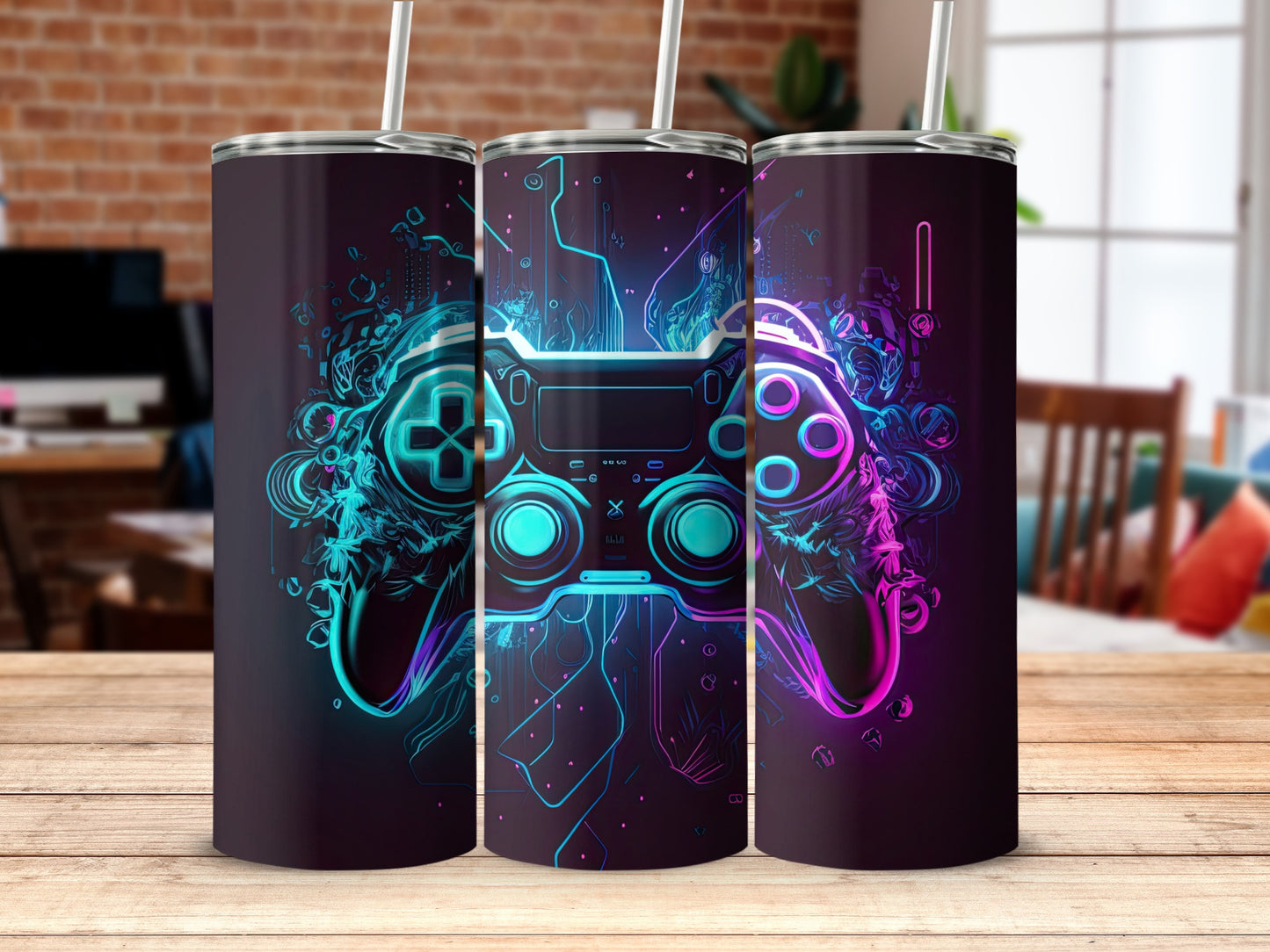 Neon Video Game Controller Tumbler Gaming Cup