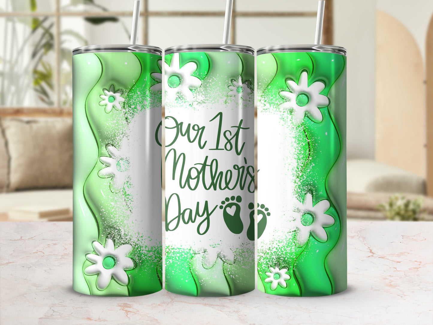 Our 1st Mother's Day Green Floral Tumbler