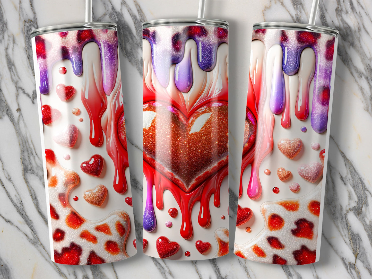 Heart Love Red Purple Drip Pattern Tumblers