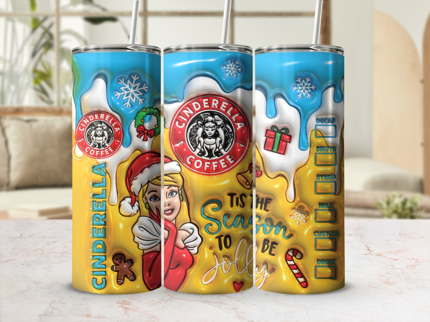 Cinderella Coffee Christmas Design Tumbler Cup