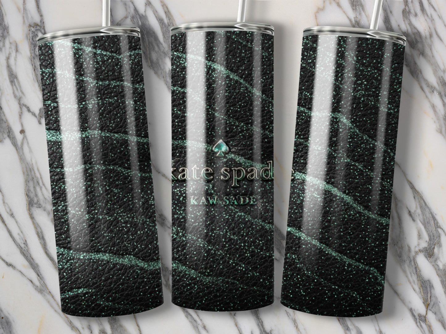 Kate Spade Inspired Black with Green Design Premium Tumblers