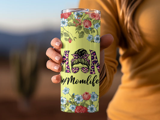 #Momlife Floral Pattern Insulated Tumbler 20oz Cup
