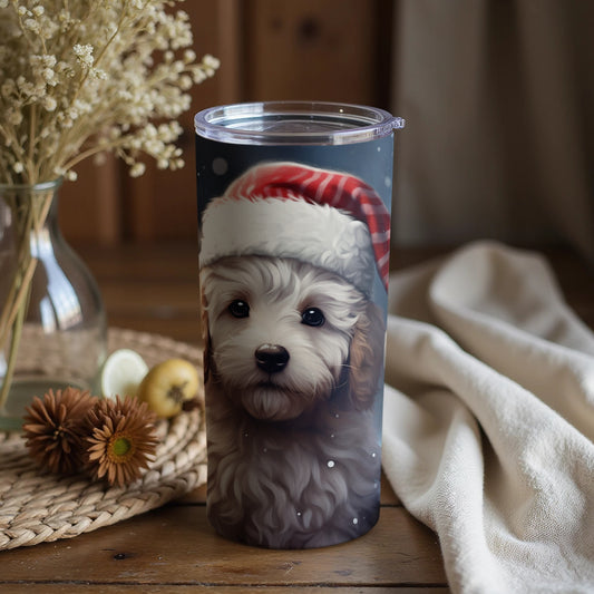 Adorable Puppy in Santa Hat Christmas Tumbler Cup