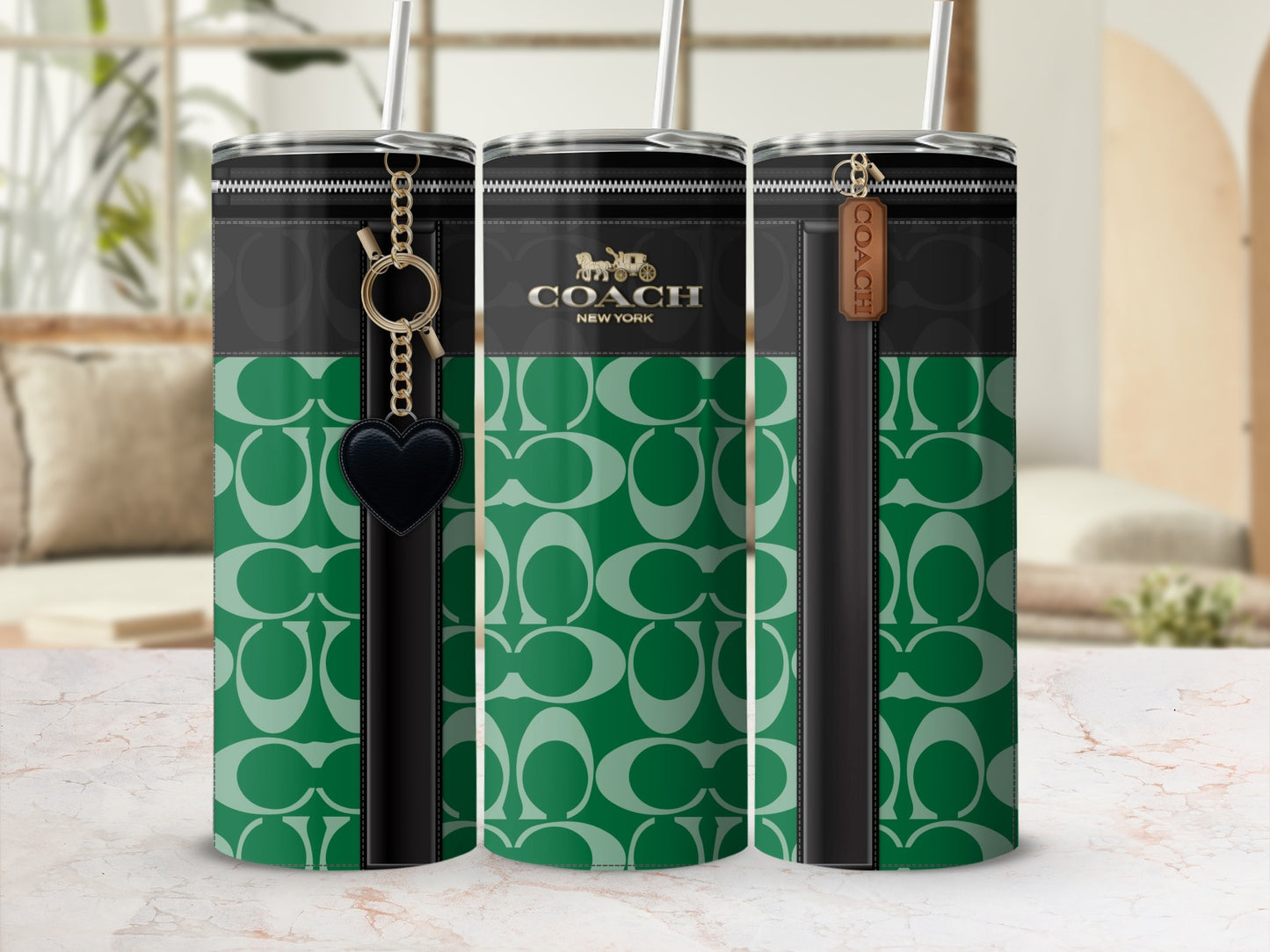 Stylish Green and Black Coach New York Tumbler