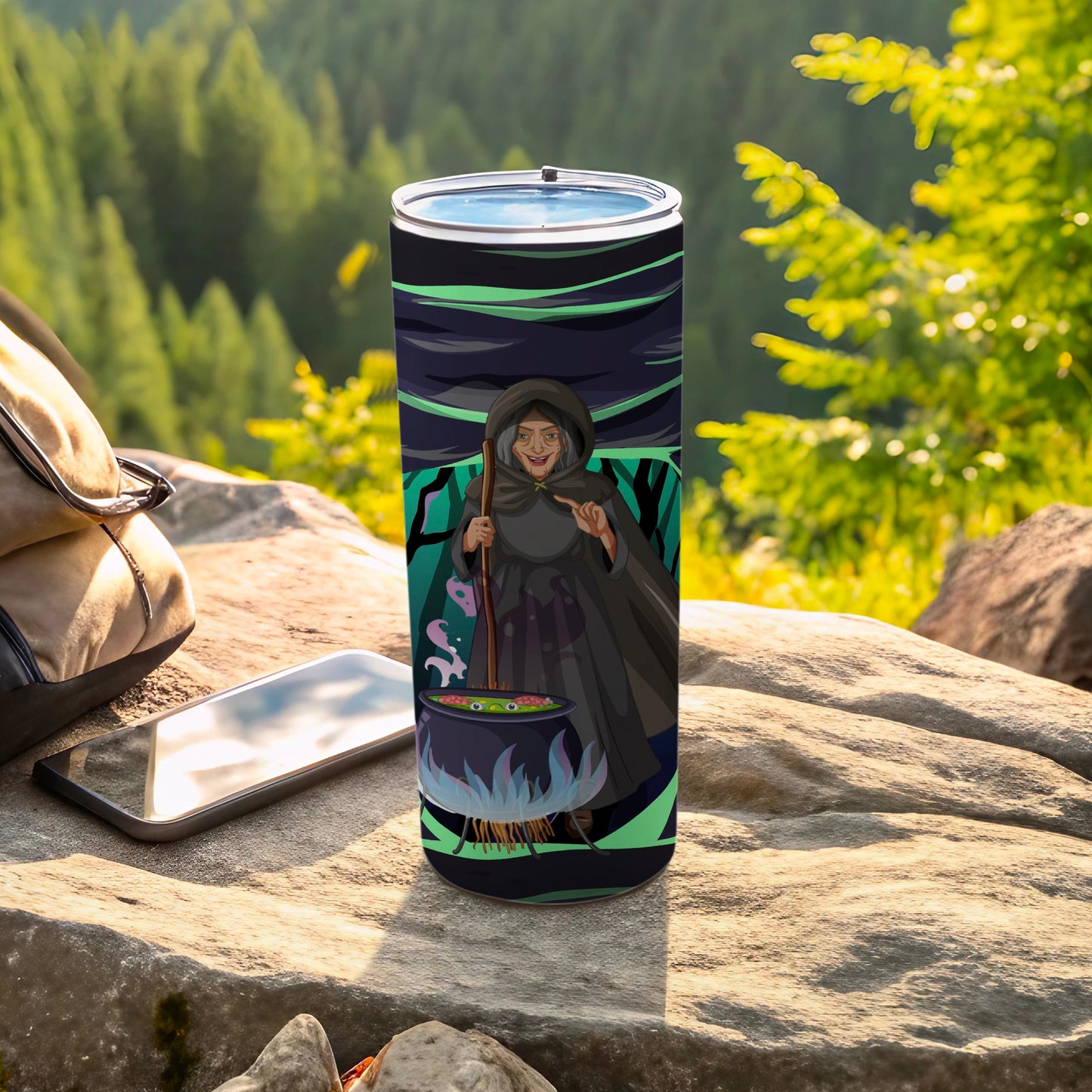 Witch Cauldron Scene Travel Tumbler with Lid Flask
