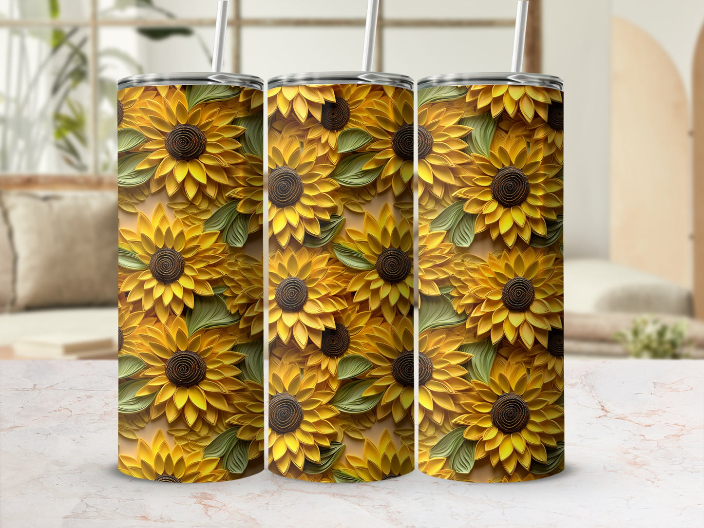 Vibrant Sunflower Art Printed Stainless Steel Tumbler
