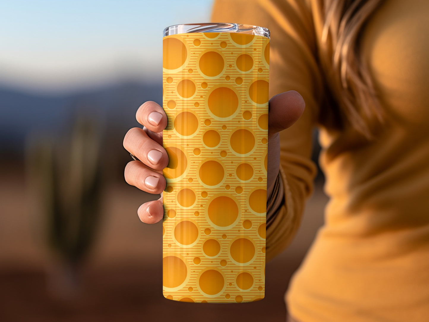 Yellow with Circles and Lines Pattern Art Design Tumblers
