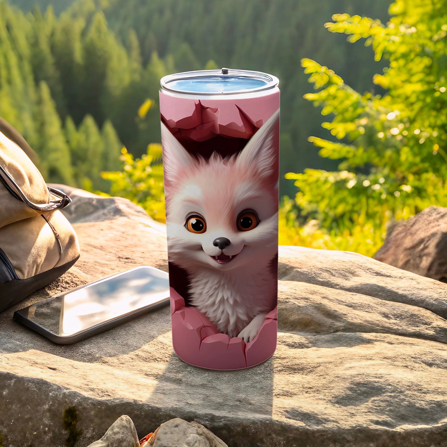 Adorable Fox Design Pink Tumbler for Outdoor Enthusiasts