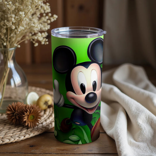 Playful Mickey Mouse Green Background Tumbler