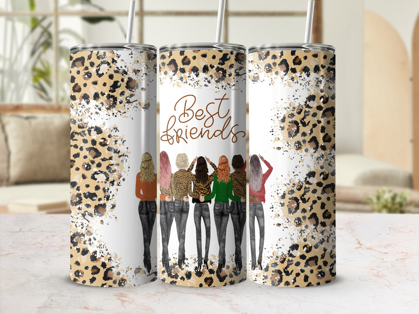 Best Friends Leopard Print Skinny Tumbler Cup