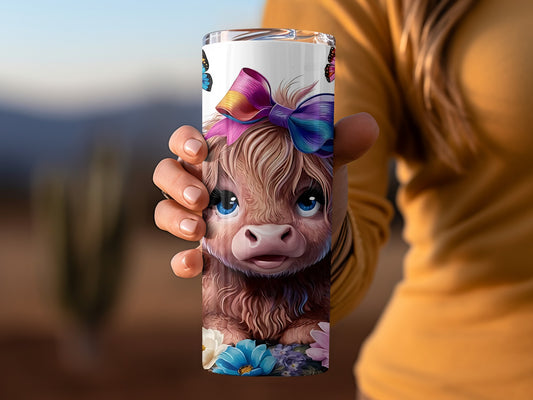 Adorable Highland Cow With Bow Design Tumbler