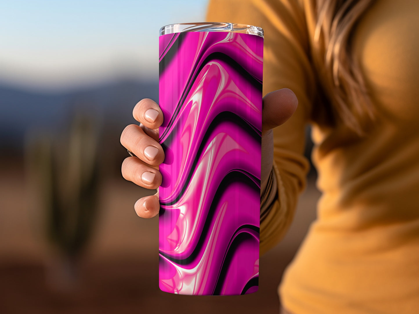 Pink Black Smooth Flowing Surface Abstract Art Tumblers
