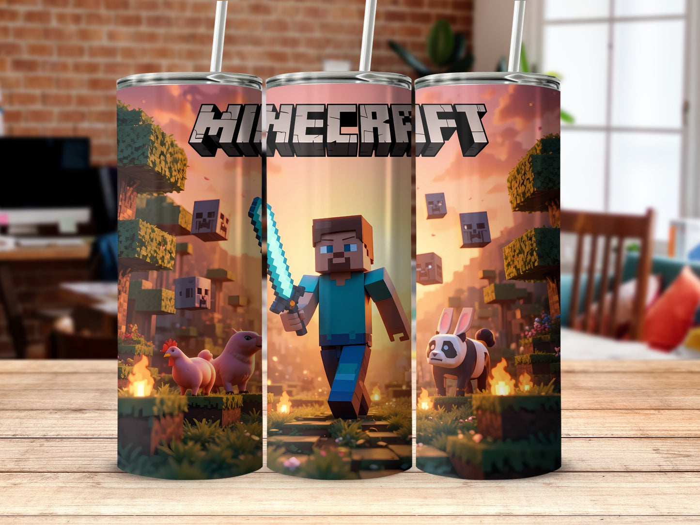 Minecraft-themed insulated tumbler with vivid artwork