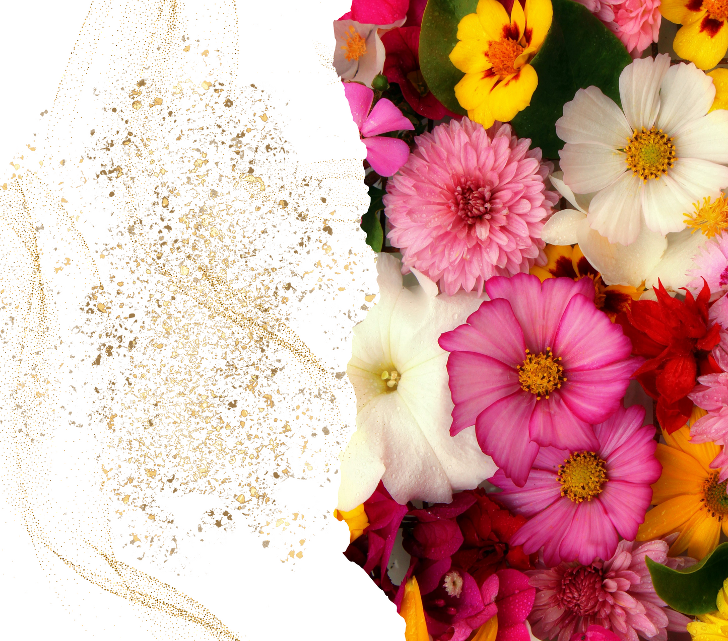 Gold Glitter, white and pink flowers just add a name to the Tumbler