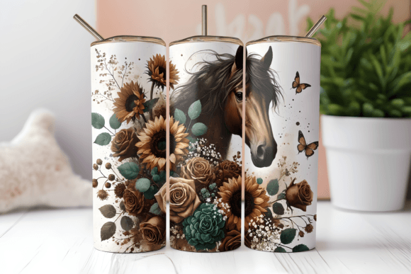 Brown floral horse tumbler